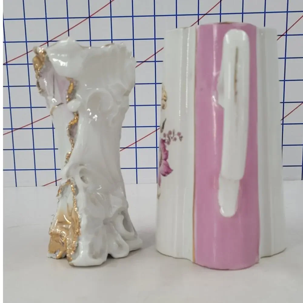 Coquette Pink Gilded Vase Pitcher Lot‎ Romantic Cottagecore Vintage Shabby Chic